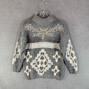 VTG Santoria Womens Sweater Fall Aztec Floral Grandma 90s Silk Wool Angora